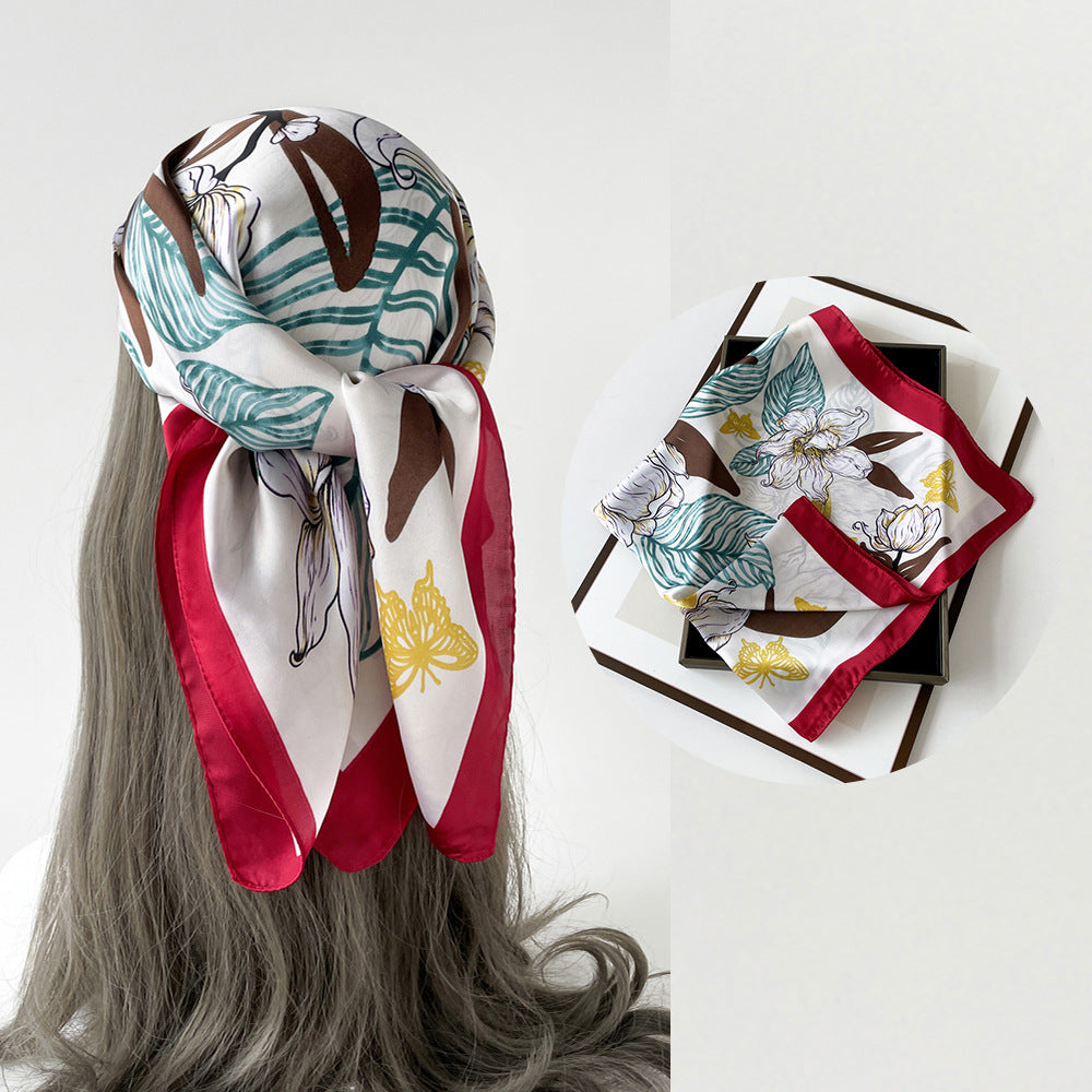 Floral Satin Square Head Scarf - NO29