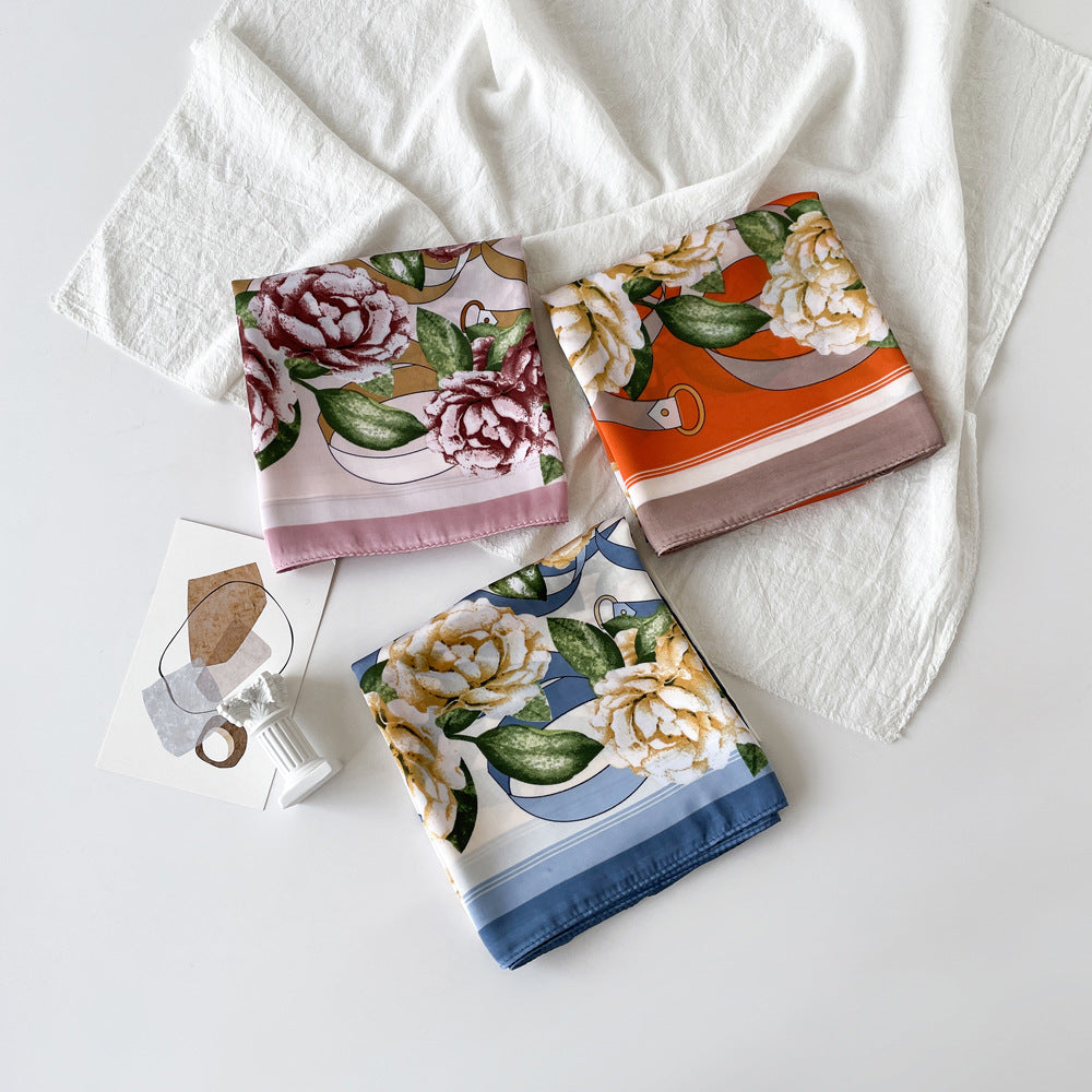 Floral Satin Square Head Scarf