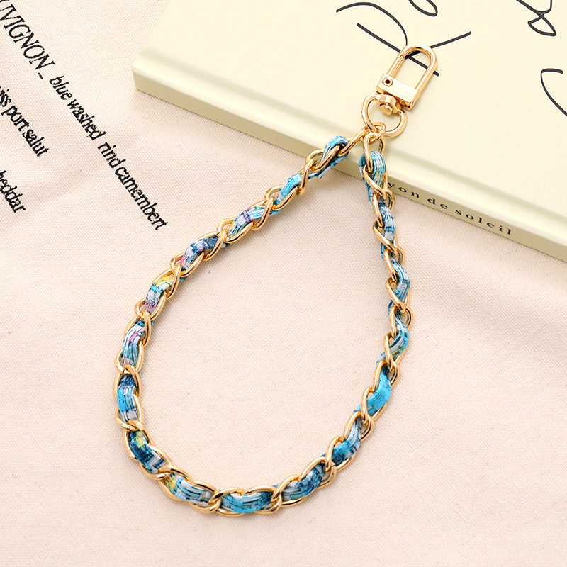 Woven Leather Chain Phone Wrist Strap - Blue