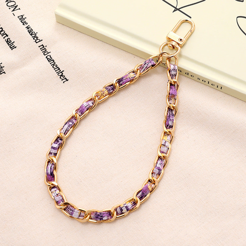 Woven Leather Chain Phone Wrist Strap - Purple