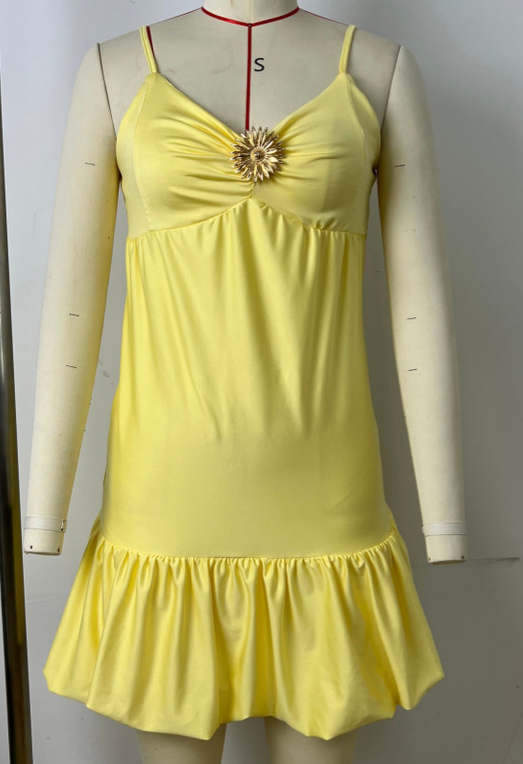 Y2K Twist Front Ruffle Mini Dress - Yellow