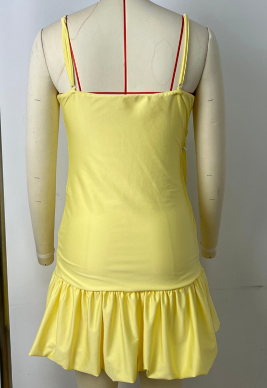 Y2K Twist Front Ruffle Mini Dress - Yellow - 1