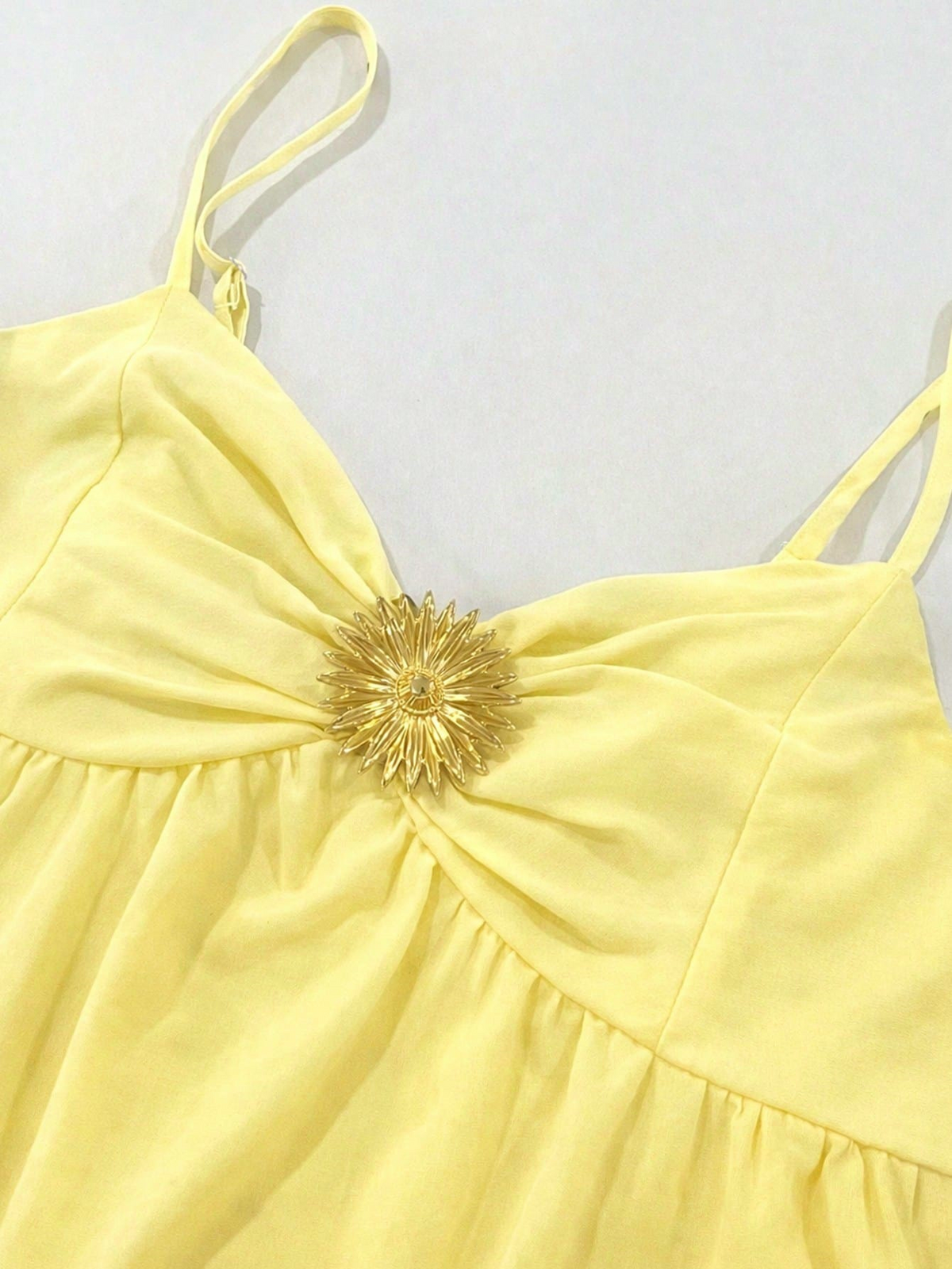 Y2K Twist Front Ruffle Mini Dress - Yellow - 3