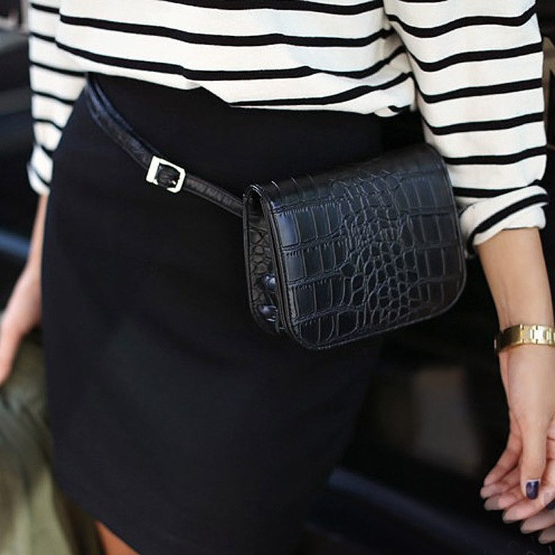 Black Croc Embossed Mini Belt Bag