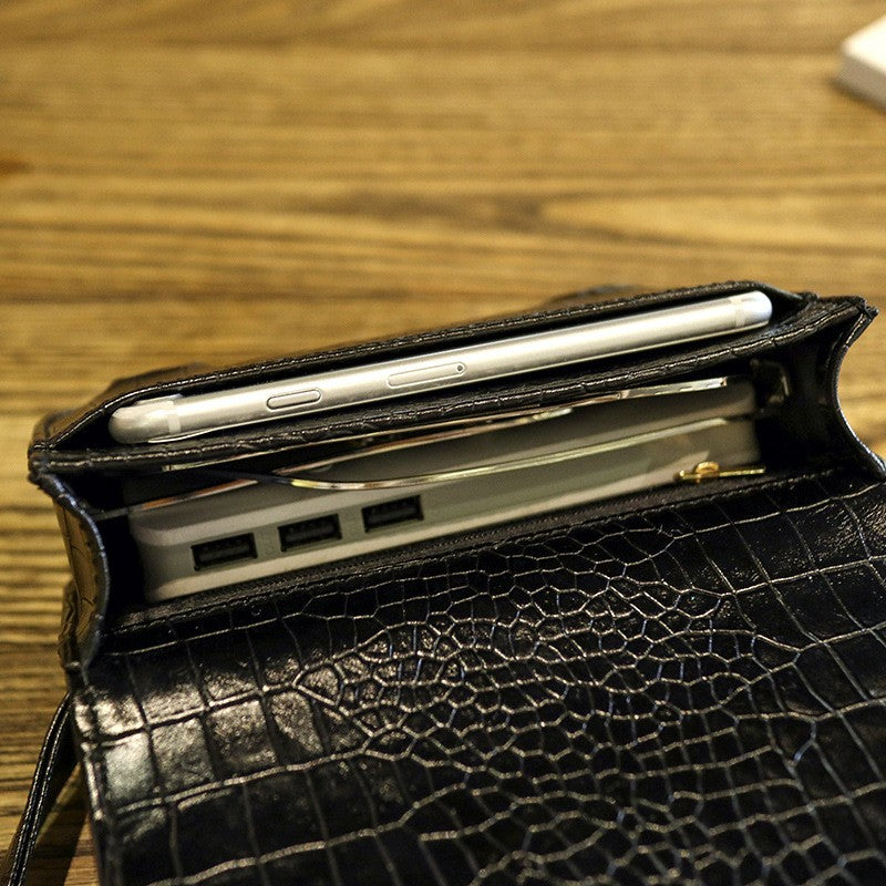 Black Croc Embossed Mini Belt Bag