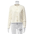 Cropped Cable Knit Round Neck Cardigan - Apricot