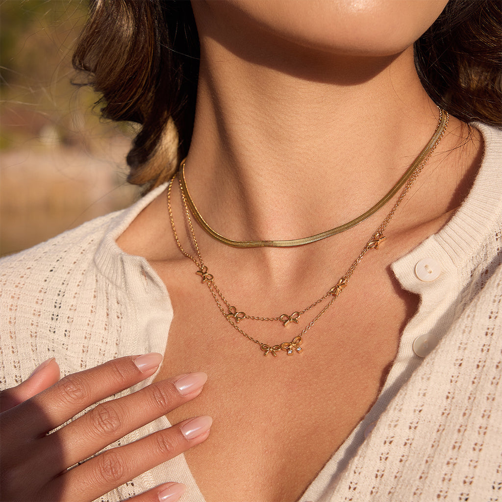 Delicate Ribbon Bow Charm Necklace - NO-1