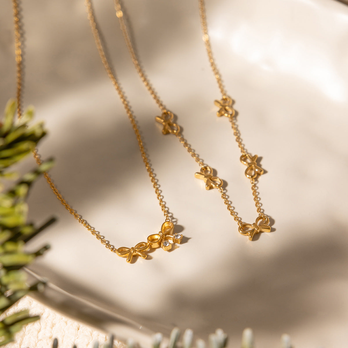 Delicate Ribbon Bow Charm Necklace - NO-1 - 3