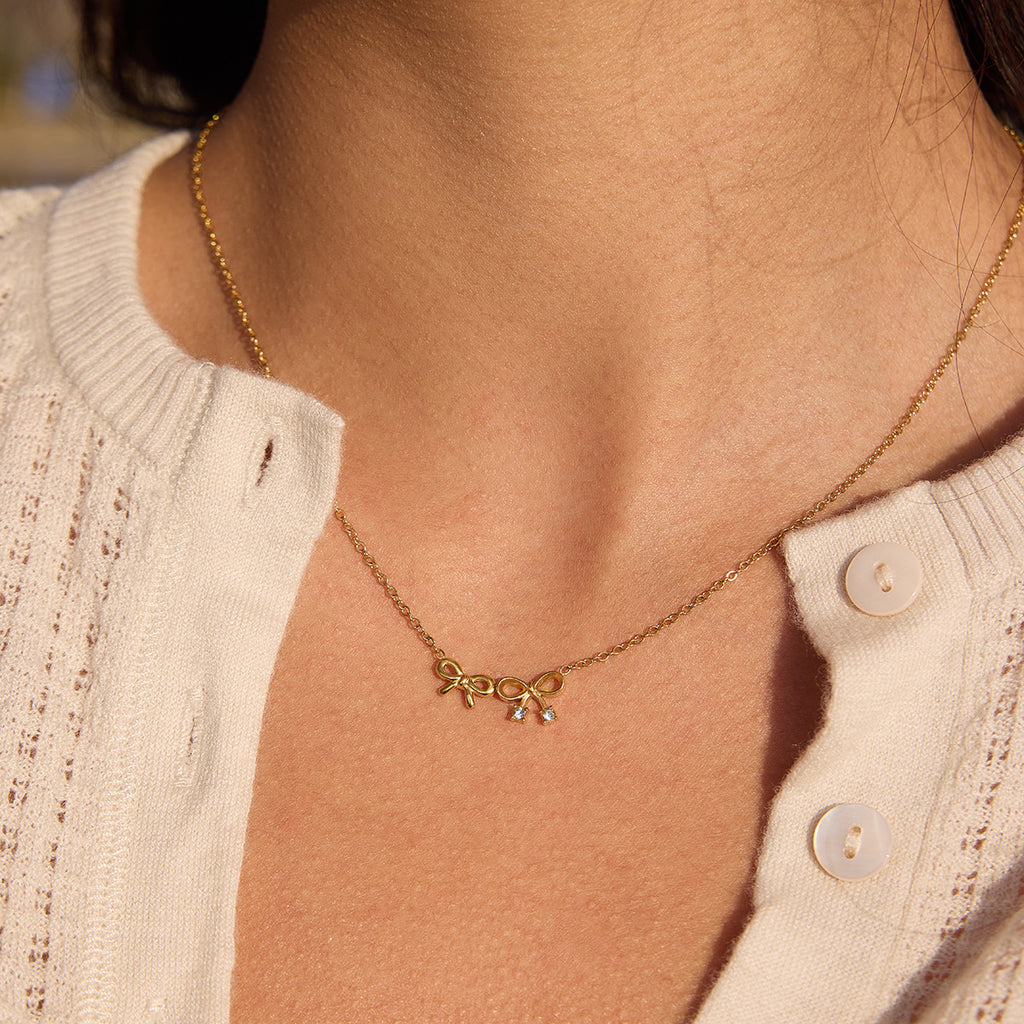 Delicate Ribbon Bow Charm Necklace - NO-1 - 4