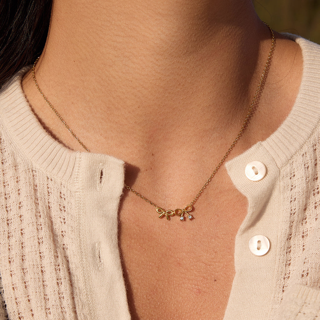Delicate Ribbon Bow Charm Necklace - NO-1 - 5