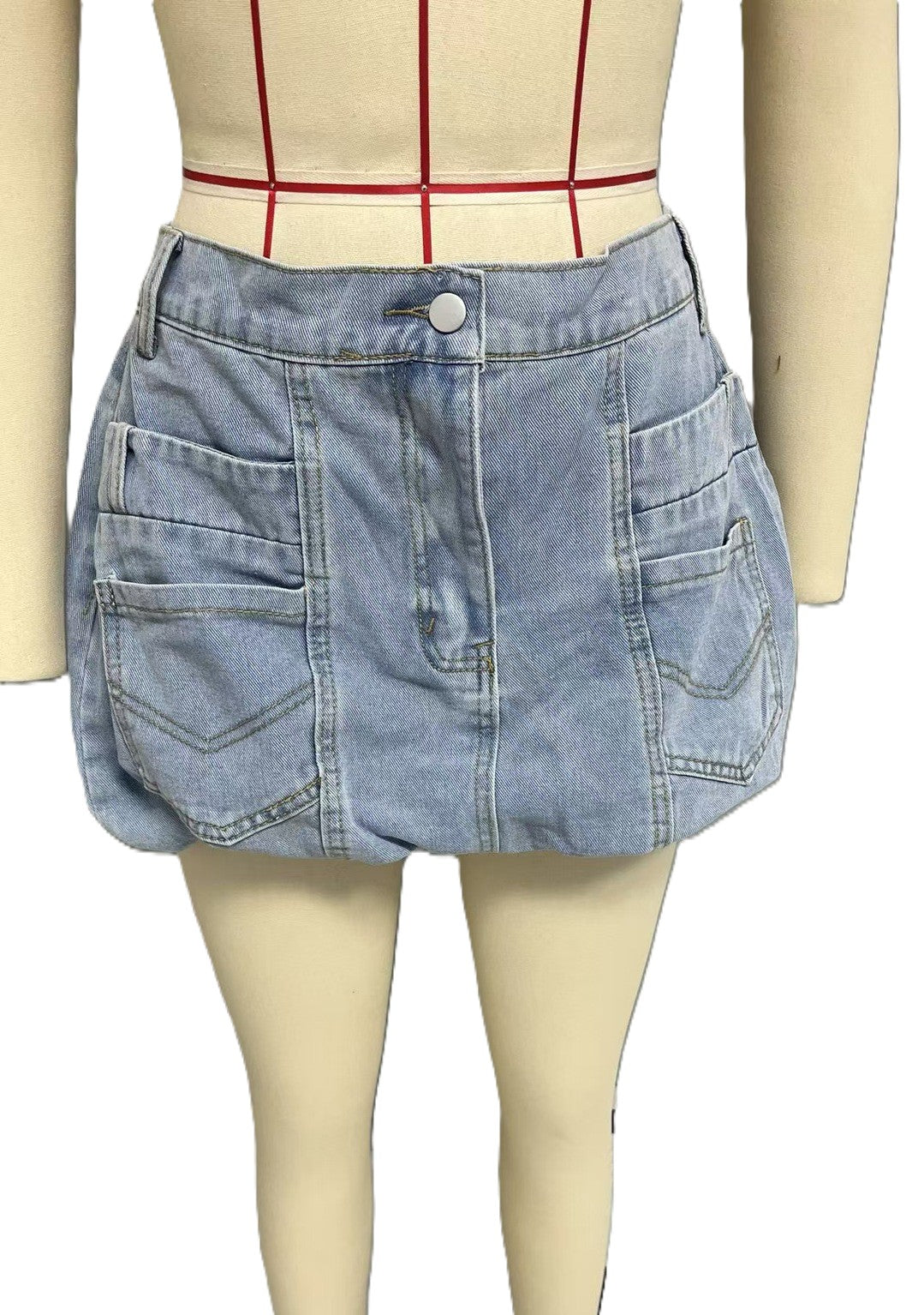 Denim Bubble Hem Mini Skirt - view 5