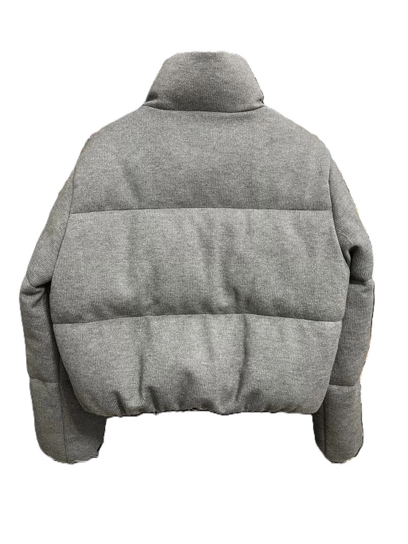 Cropped Puffer Jacket With Funnel Neck - Grey