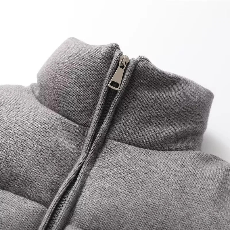 Cropped Puffer Jacket With Funnel Neck - Grey - 1