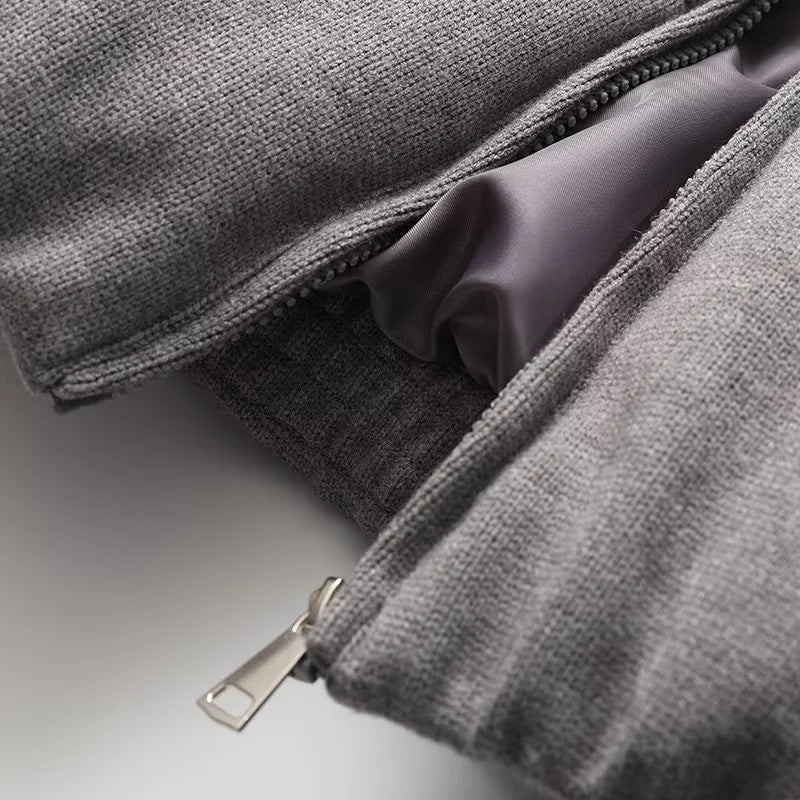 Cropped Puffer Jacket With Funnel Neck - Grey - 3