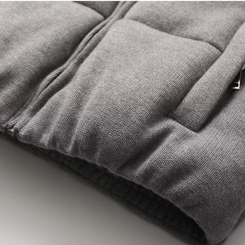 Cropped Puffer Jacket With Funnel Neck - Grey - 5