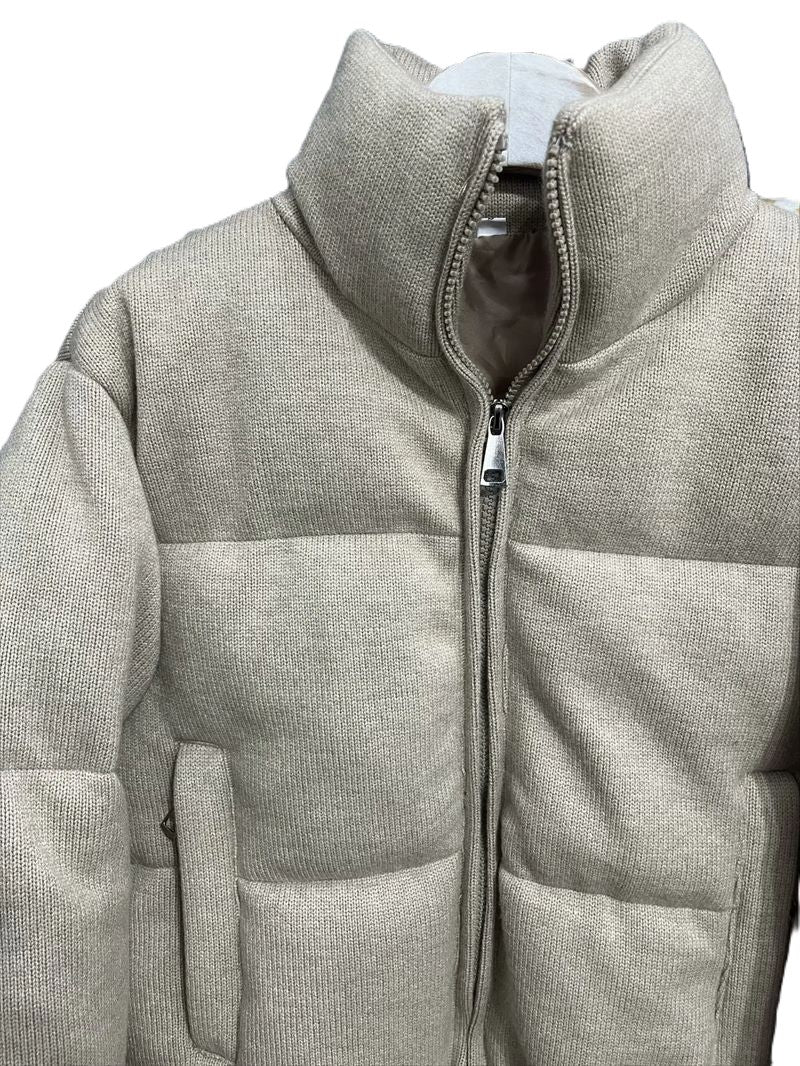 Cropped Puffer Jacket With Funnel Neck - Khaki - 1