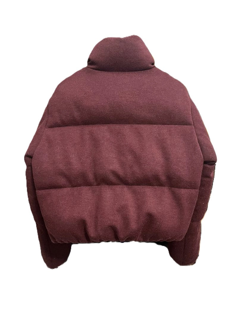Cropped Puffer Jacket With Funnel Neck - Winered - 1