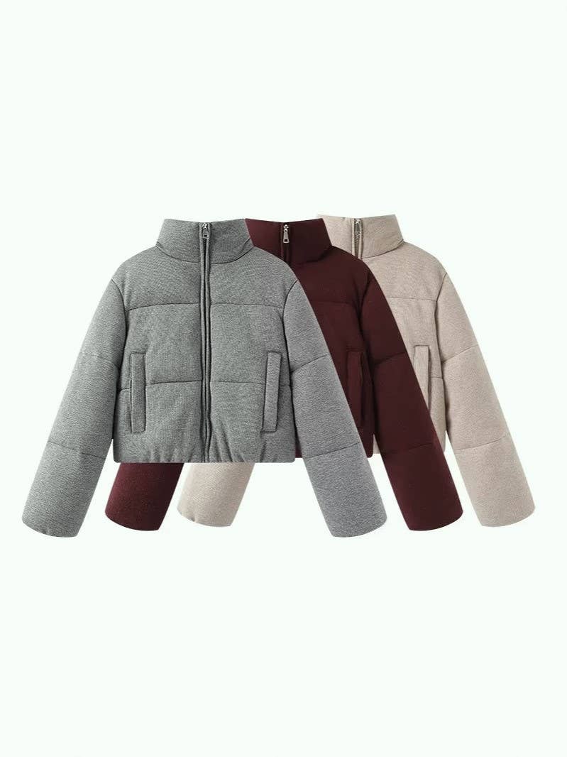 Cropped Puffer Jacket With Funnel Neck