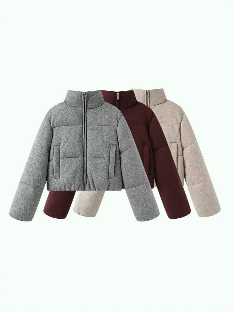 Cropped Puffer Jacket With Funnel Neck - view 1