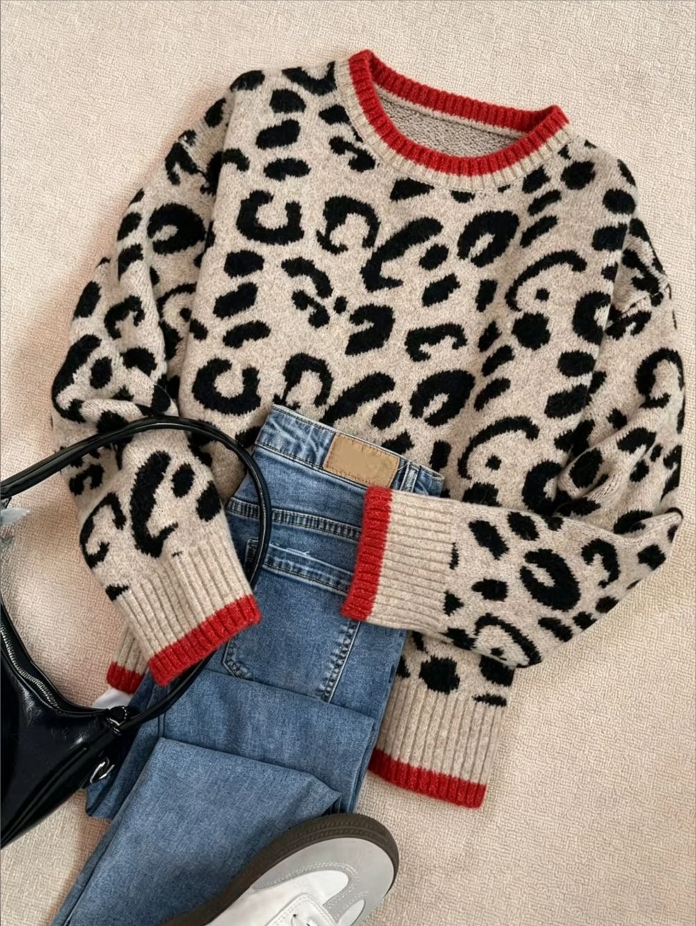 Leopard Print Contrast Trim Knit Sweater - Leopard - 2