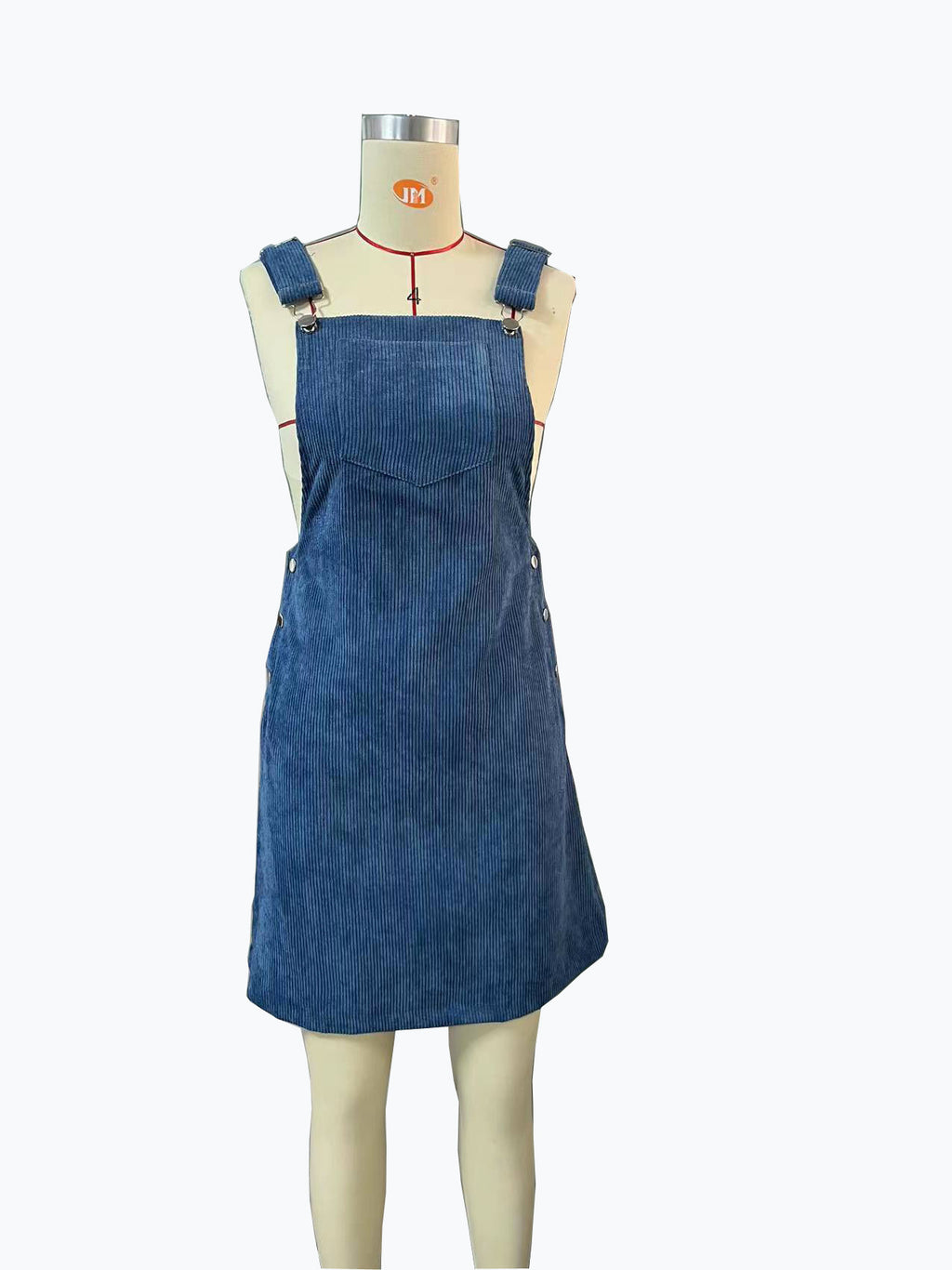 Corduroy Bib Overalls Mini Dress - Blue - 1