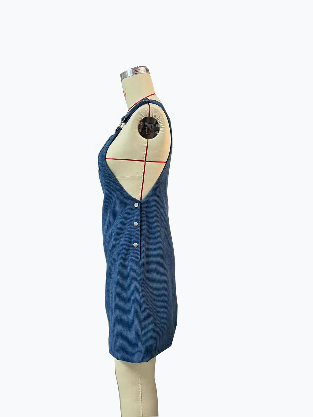 Corduroy Bib Overalls Mini Dress - Blue - 2