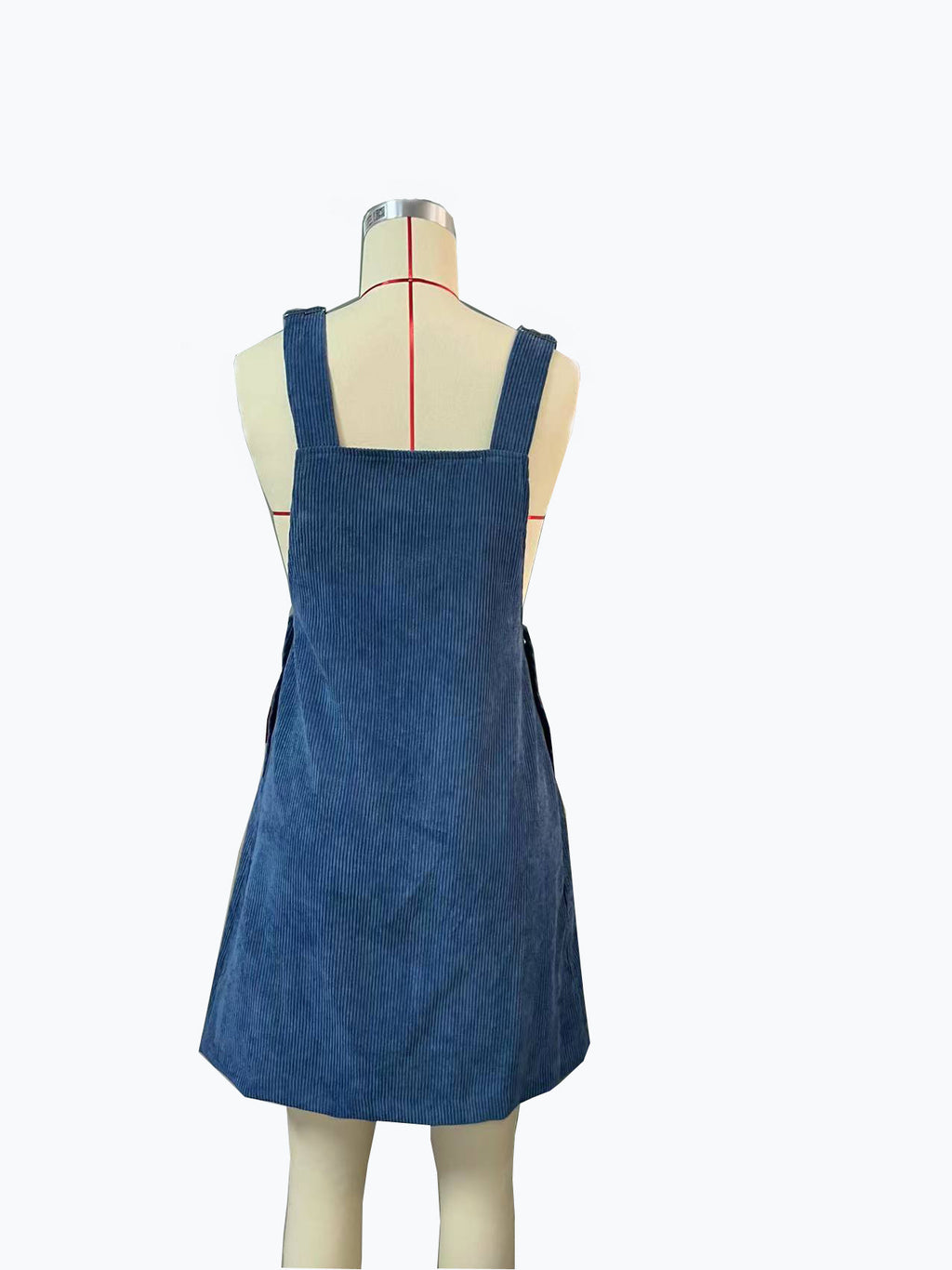 Corduroy Bib Overalls Mini Dress - Blue - 3