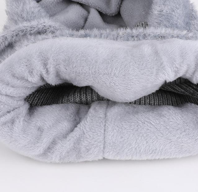 Fleece Lined Cat Ear Knit Balaclava Hood - Grey - 1