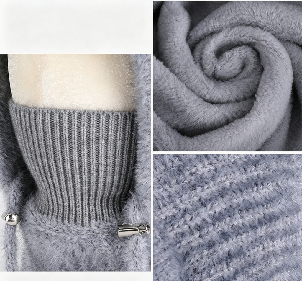 Fleece Lined Cat Ear Knit Balaclava Hood - Grey - 2