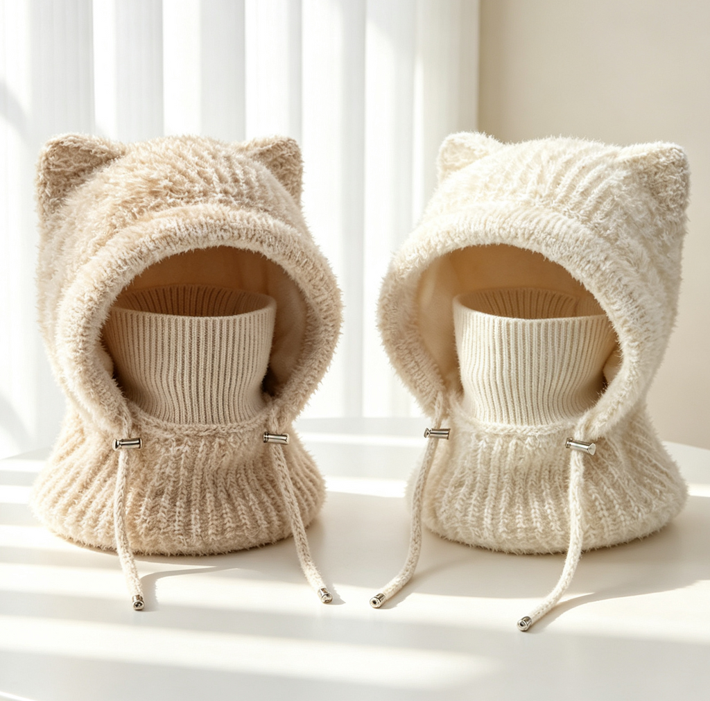 Fleece Lined Cat Ear Knit Balaclava Hood