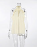 Draped Halter Tank Top With Open Back - Apricot