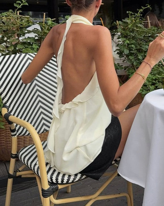 Draped Halter Tank Top With Open Back - Apricot - 4
