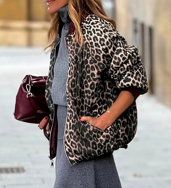 Reversible Animal Print Zip Bomber Jacket - Red - 2