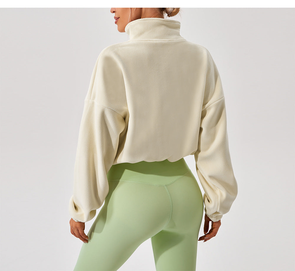 Cropped Funnel Neck Drawstring Zip Jacket - view 1