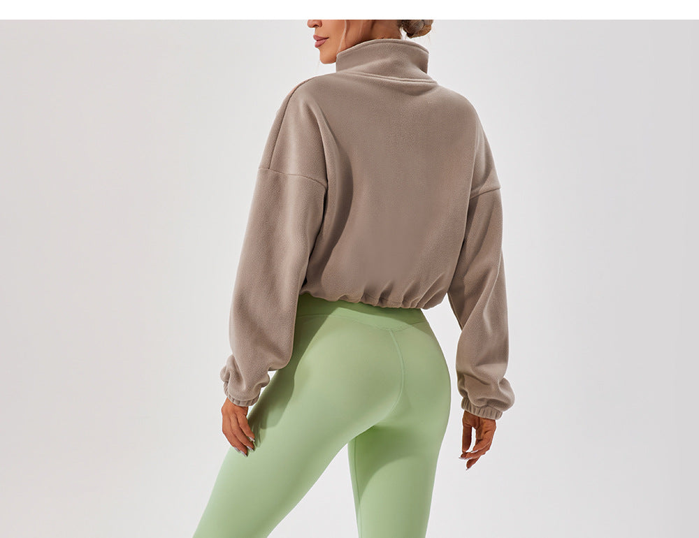 Cropped Funnel Neck Drawstring Zip Jacket - view 2