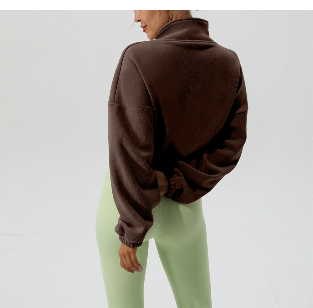 Cropped Funnel Neck Drawstring Zip Jacket - view 3