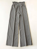 Gingham Drawstring Paperbag Wide Leg Pants - Black