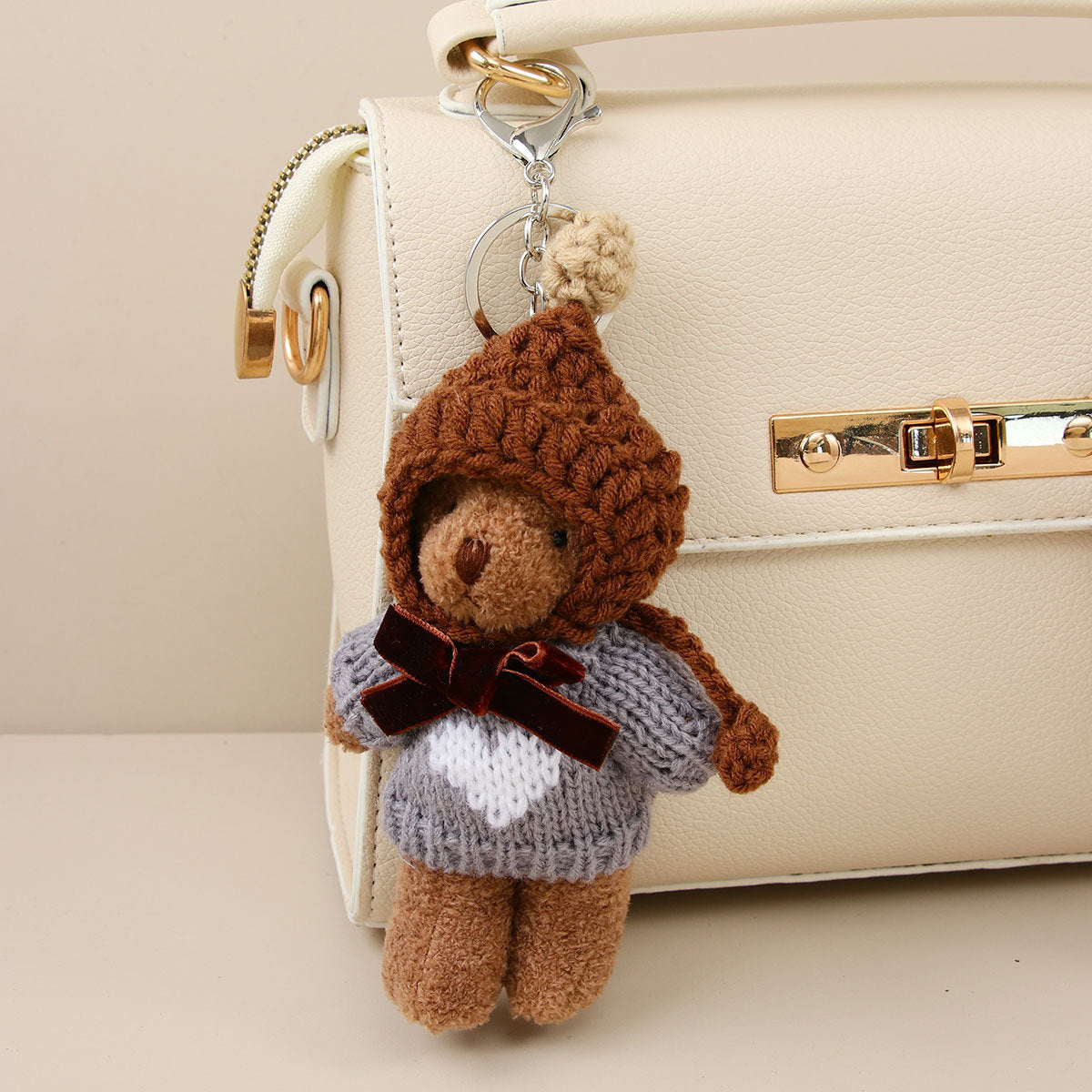 Knit Sweater Teddy Bear Plush Keychain - NO-3