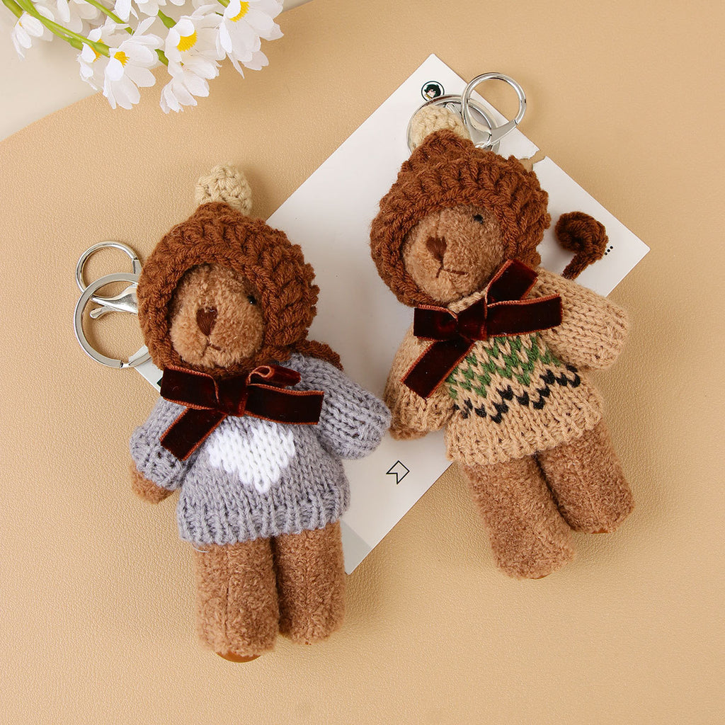 Knit Sweater Teddy Bear Plush Keychain - NO-4