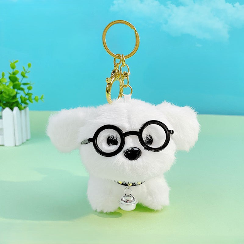 Fluffy Puppy Glasses Keyring Charm