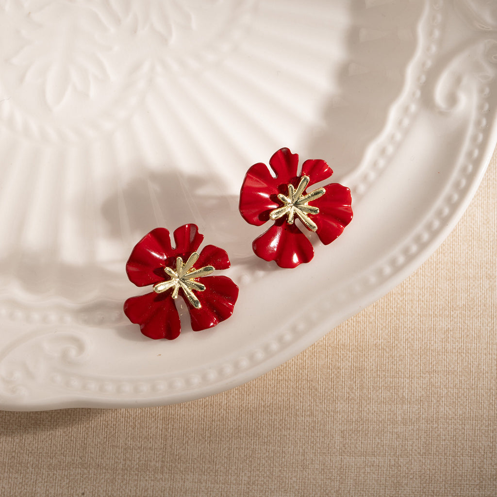 Enamel Poppy Flower Stud Earrings - view 1