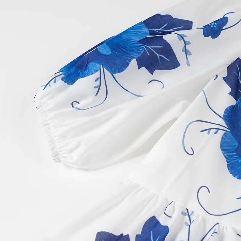 Embroidered Floral Tie Front Peplum Blouse - Blue - 4