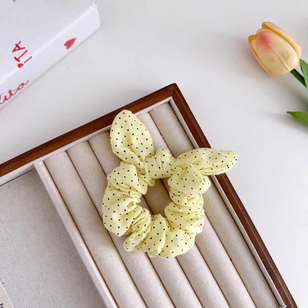 Bunny Ear Bow Scrunchie In Ditsy Dot Print - Yellow