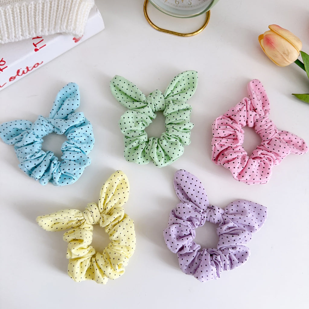 Bunny Ear Bow Scrunchie In Ditsy Dot Print