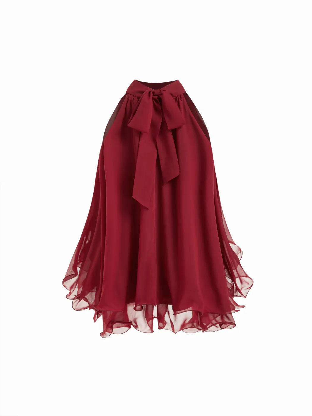 Tiered Ruffle Chiffon Halter Blouse - Red