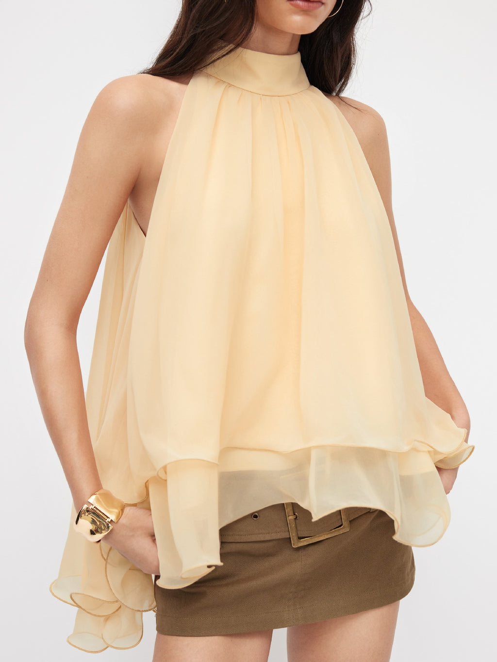 Tiered Ruffle Chiffon Halter Blouse