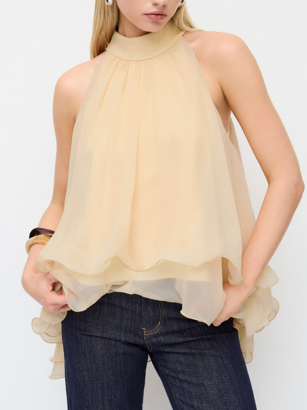 Tiered Ruffle Chiffon Halter Blouse - view 2