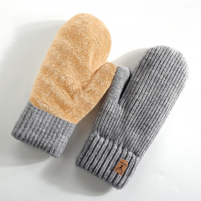 Chunky Ribbed Knit Winter Mittens - Gray