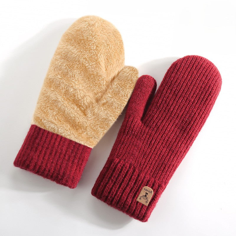 Chunky Ribbed Knit Winter Mittens - Red