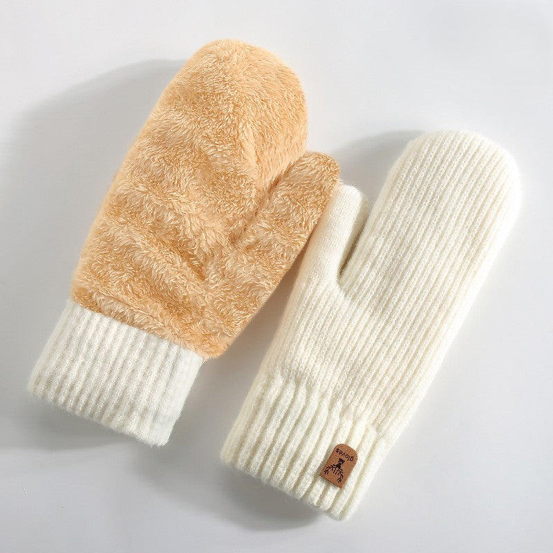 Chunky Ribbed Knit Winter Mittens - White